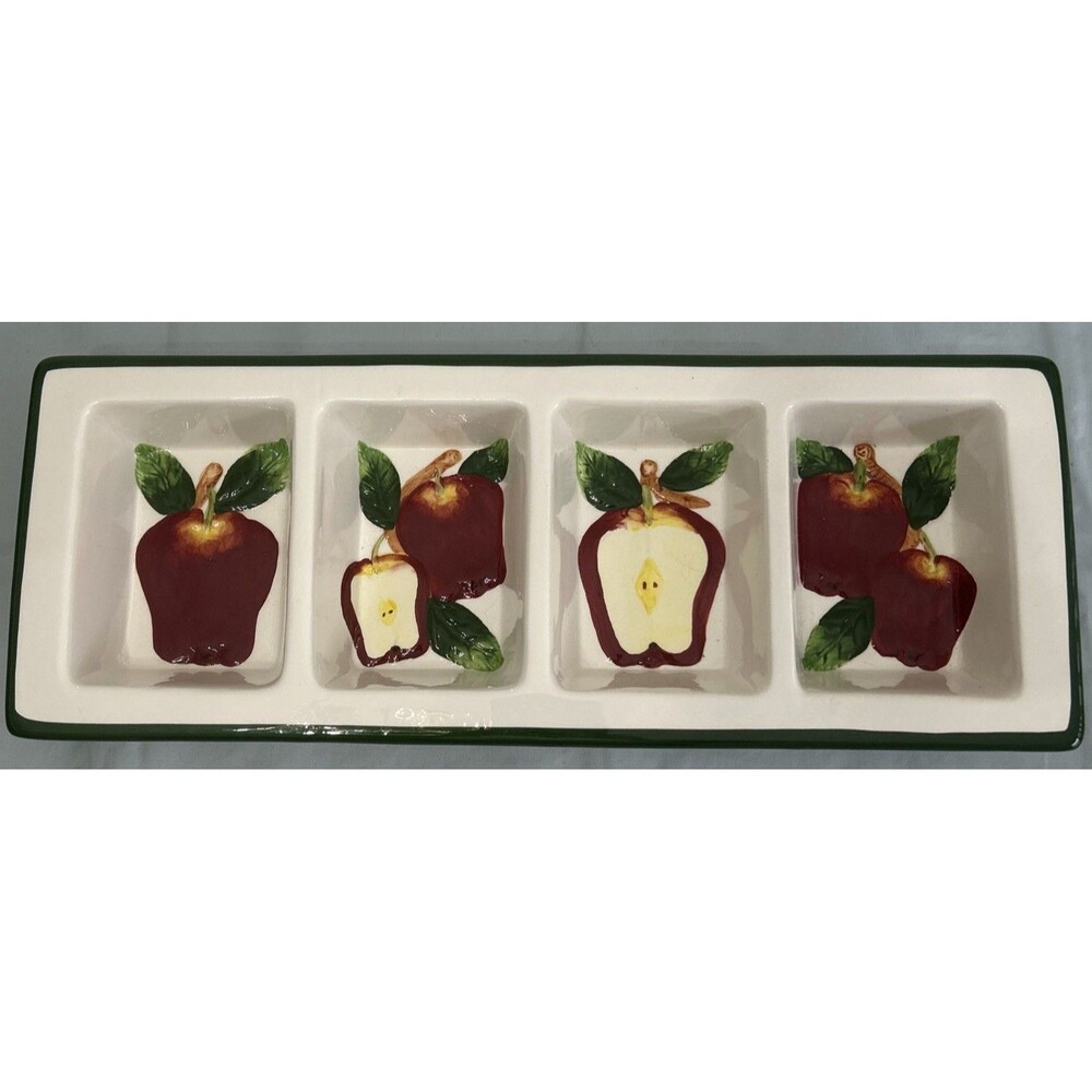 Vintage KMC Ceramics Apple Divided Serving Tray Relish Dish Platter Country 3D